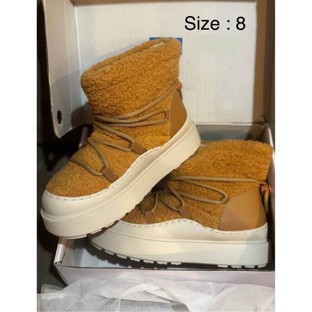 Women's Cozy Sherpa Platform Ankle Boots - Tan